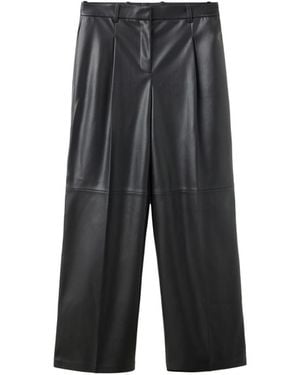 Mango Wide Leg Faux Leather Pants - Gray