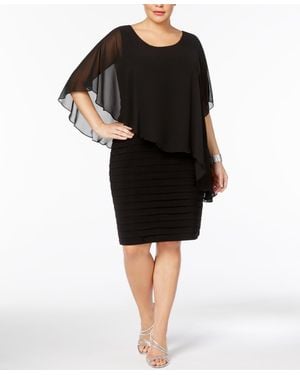 Betsy & Adam Plus Size Dress, Three-quarter-sleeve Chiffon Capelet Sheath - Black