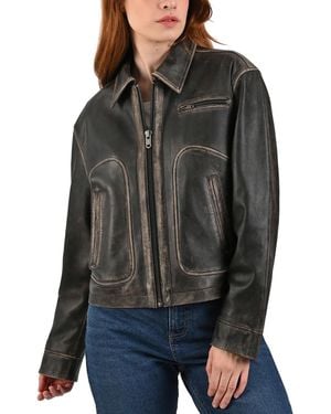 Frye Vintage Blouson Lamb Leather Jacket - Gray