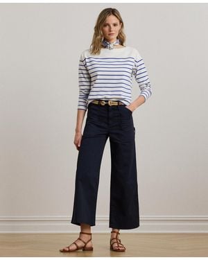 Ralph Lauren Stretch Chino Wide Leg Cropped Pants 0p 22w - Blue