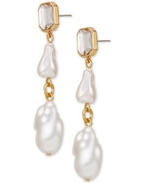 Guess Gold-tone Crystal Design Drop Earrings - White