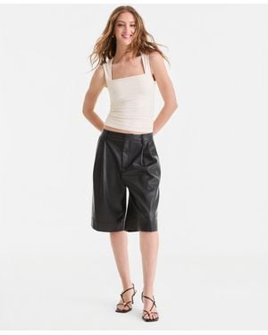 BarIII Faux-leather Pleated Bermuda Shorts - Black