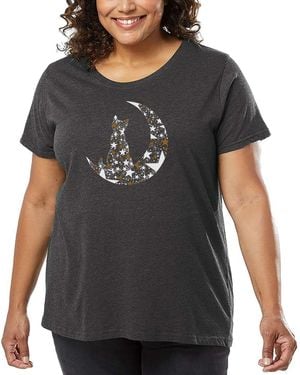LA Pop Art Plus Size Cat Sitting On Moon Art T-shirt - Gray