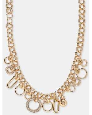 DKNY Crystal Logo Charm 16" Statement Necklace - Natural