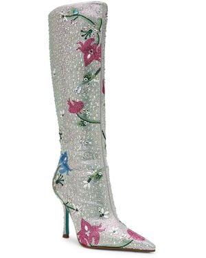 Betsey Johnson Floral Stiletto Dress Boots - White