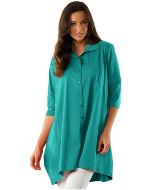 Stella Carakasi 3/4 Sleeve Button-front Cotton Poplin And Jersey Shirt Top Tiburon Tunic Icon - Blue