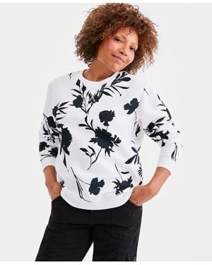 Style & Co. Printed Fleece Crewneck Sweatshirt - White
