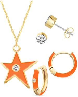Macy's Crystal Enamel Necklace And Earring Set - Orange