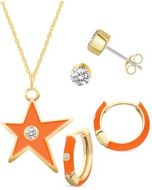 Macy's Crystal Enamel Necklace And Earring Set - Orange
