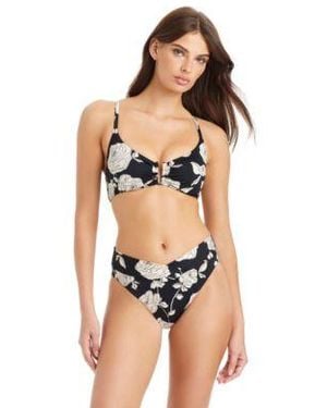 Sanctuary Among Roses Tie Back Underwire Bikini Top High Leg Bottoms - Black