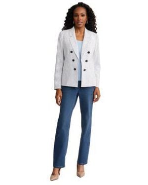 Jones New York Linen Blend Pinstripe Double Breasted Blazer - Blue