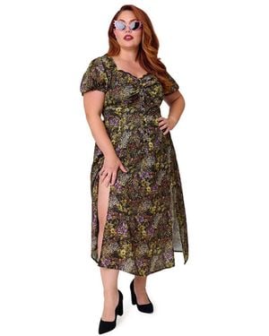 Unique Vintage Plus Size Sweetheart Midi Dress - Brown