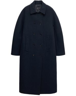 Mango Selection Double-breasted Wool-blend Coat - Blue