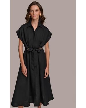 Donna Karan Grommet-trim Belted Midi Dress - Black