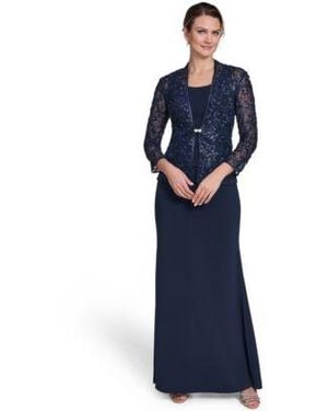Jessica Howard Jewel Neck Jacket Ball Gown - Blue