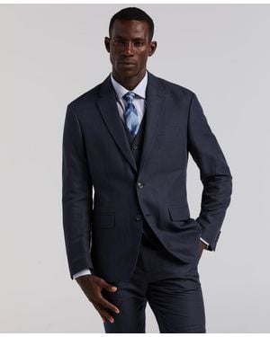 Perry Ellis Herringbone Linen Blazer - Blue