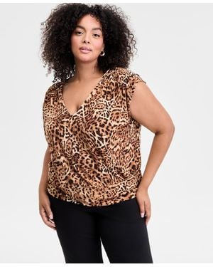 INC International Concepts Plus Size Animal-print V-neck Top - Multicolor