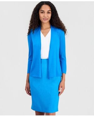 Kasper Open-front 3/4-sleeve Cardigan - Blue