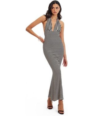 Miss Circle Hannah Almond And Black Lyocell Jersey Striped Mermaid Maxi Dress - Multicolor