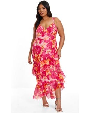 Quiz Chiffon Ruffle Maxi Dress - Red