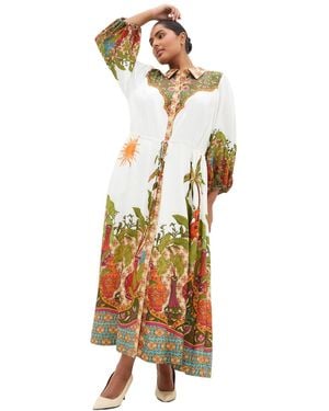 City Chic Plus Size Fools Paradise Print Collared 3/4-sleeve Maxi Dress - Metallic