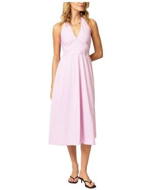 Central Park West Ora Poplin Stripe Halter Dress - Pink