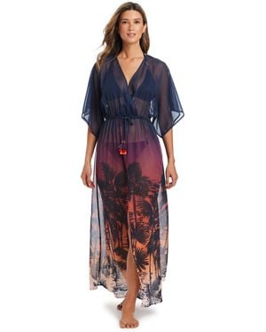 Bleu Rod Beattie Chiffon V-neck Cover-up Dress - Blue