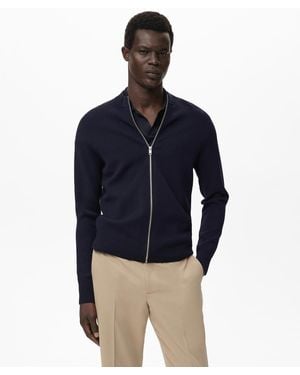 Mango Zipped Knit Cardigan Sweater - Blue