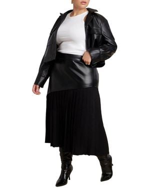 Eloquii Plus Size Mixed Media Pleated Skirt - Black