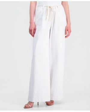 Democracy Petite Ableisure Sky Rise Pleated Wide-leg Rope-belt Pants - White