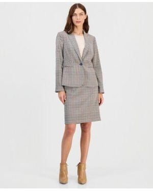 Tahari Single Button Blazer Pencil Skirt - Gray