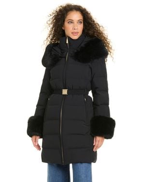 Kate Spade Faux-fur Arm Cuff Hooded Puffer Coat - Black