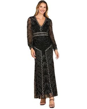 Lara V Neck Beaded Long Sleeve Dress - Black