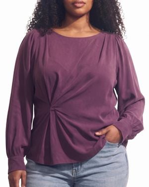 UNIVERSAL STANDARD Plus Size Sabrina Twist Front Stretch Cupro Blouse - Purple