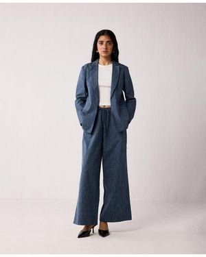 REISTOR Weekday Blazer And Wide-leg Drawstring Pants Set - Blue
