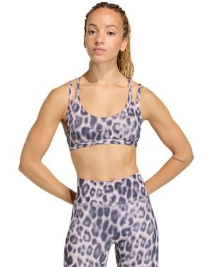 adidas Optime Leopard Strappy Light Support Bra - Blue