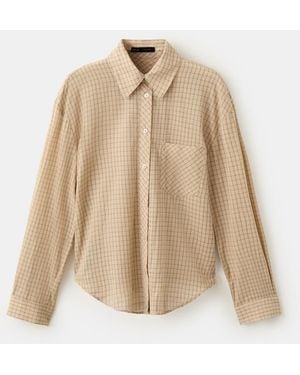 Mango 100% Cotton Checkered Shirt - Natural