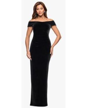 Xscape Velvet Off The Shoulder Ruched Waist Long Dress 2p 16 - Blue