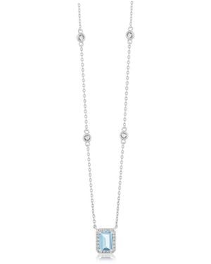Simona Elegant Rectangle Birthstone Cz Halo Necklace - White