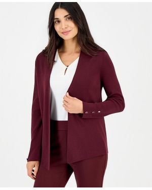 Anne Klein Essentials Petite Open-front Side-slit Cardigan - Red