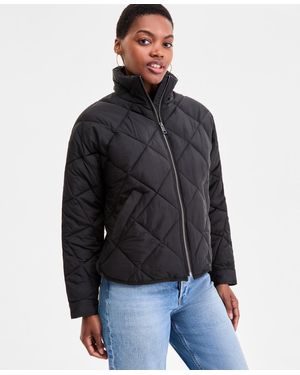 BCBGMAXAZRIA Cropped Diamond Quilted A-line Jacket - Black