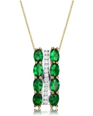 Genevive Jewelry 14k Gold Plated And White Cubic Zirconia Vertical Pendant Necklace - Green