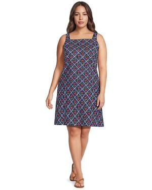 Lands' End Plus Size Linen Shift Above The Knee Dress - Blue