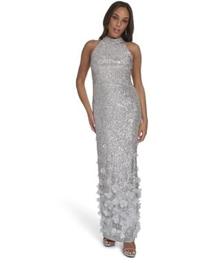 Eliza J Sequin 3d Floral Gown - Gray