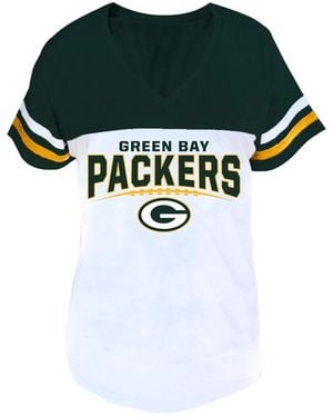 Profile Green/white Green Bay Packers Plus Size Split Body V-neck T-shirt - Black