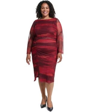 Vince Camuto Plus Size Printed Mesh Midi Dress - Red