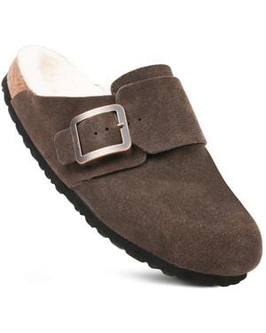 AEROTHOTIC Atlas Fur Genuine Leather Fur Lined Clogs For With Arch Support - Brown