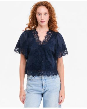 On 34th Lace-trim Button-front Blouse - Blue