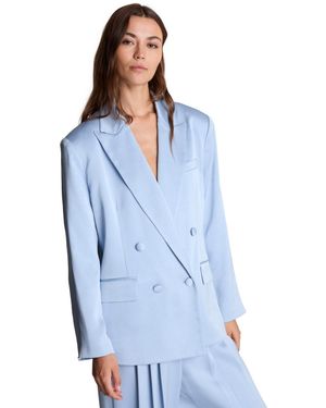 Kenneth Cole Double-breasted Boyfriend Washed Satin Blazer - Blue