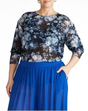 UNIVERSAL STANDARD Plus Size Sheer Mesh Floral-print Top - Blue